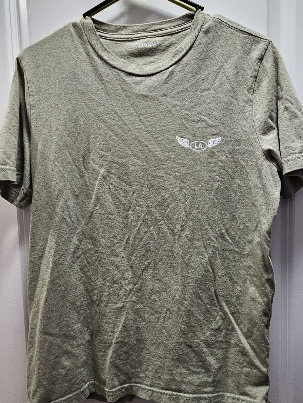 Old Navy Men's Olive Crew Neck T-Shirt with LA Wing Logo